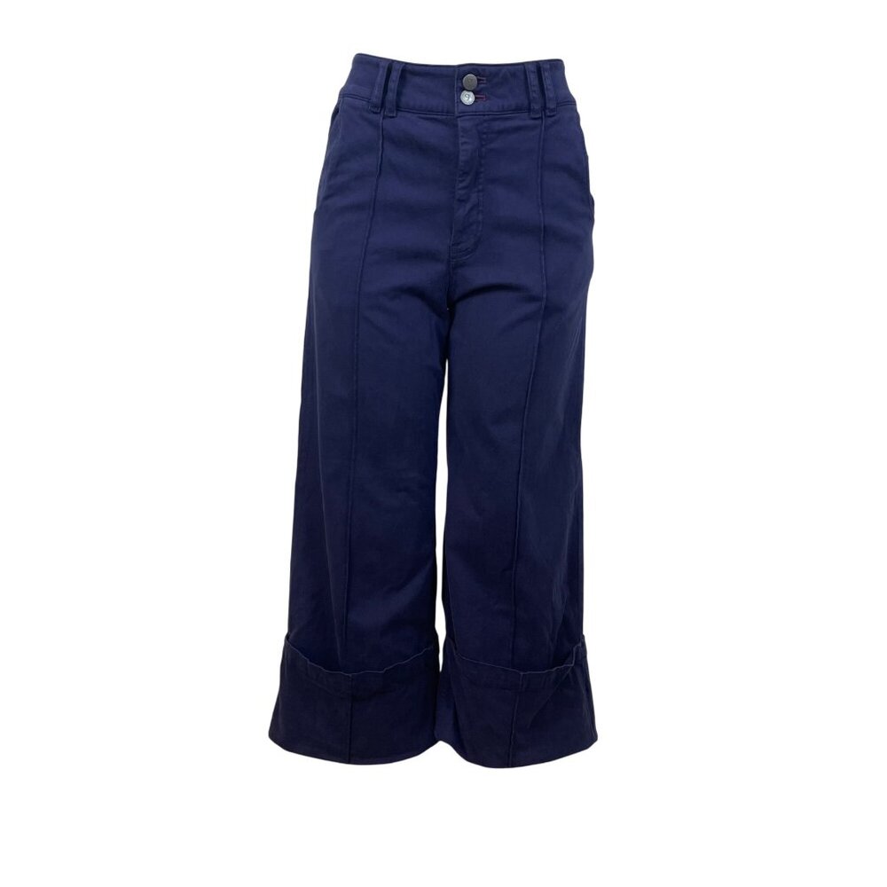 Pilcro Womens Navy Cotton Blend Wide-Leg Cropped Pants Size 31
